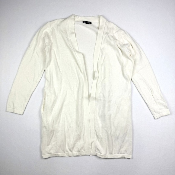 Saks Fifth‎ Avenue Open Long Cardigan Cape Linen Blend Size S Womens White - Picture 1 of 6